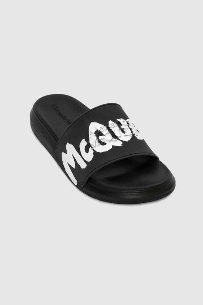 ALEXANDER MCQUEEN Flip-flops negri pentru bărbați cu logo alb