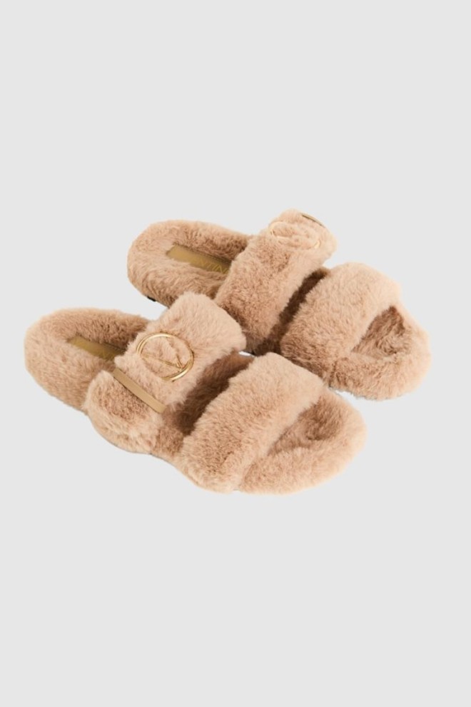 VALENTINO Beige women's flip-flops with synthetic fur