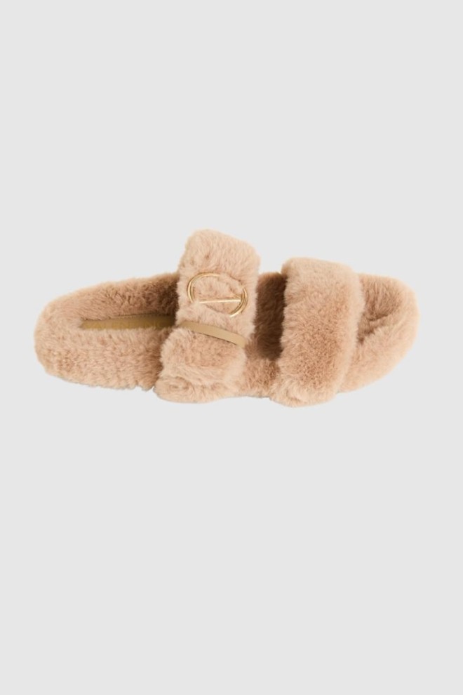 VALENTINO Beige women's flip-flops with synthetic fur