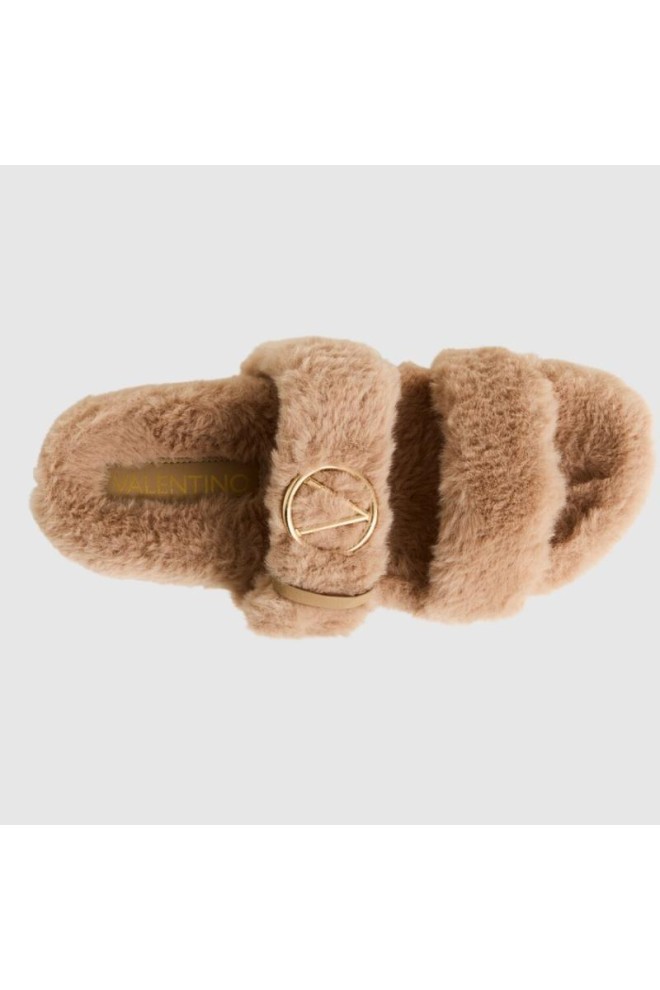 VALENTINO Beige women's flip-flops with synthetic fur