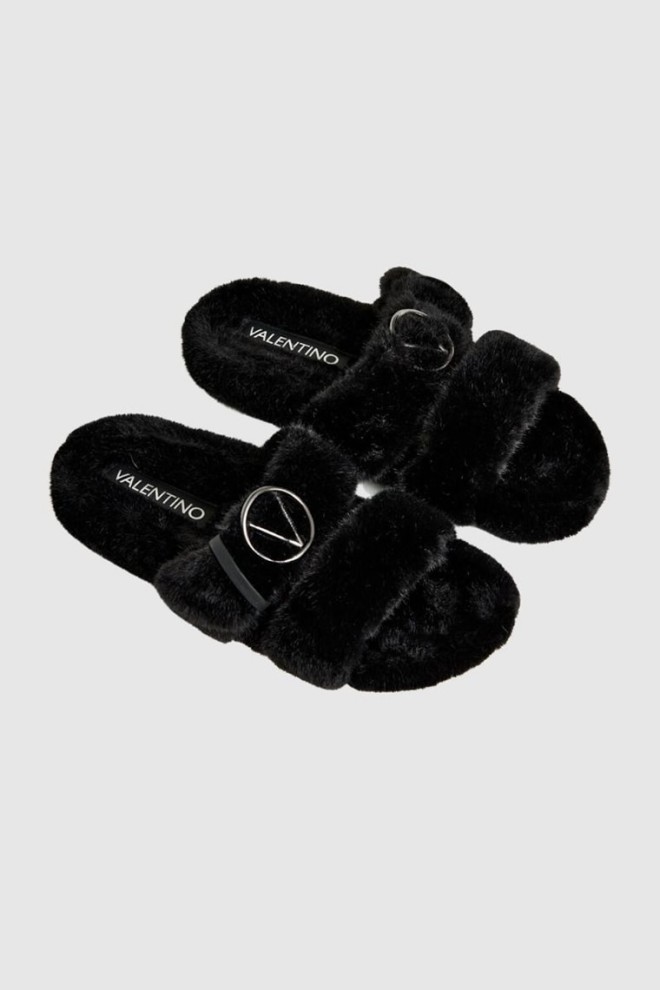 VALENTINO Black women's flip-flops in synthetic fur