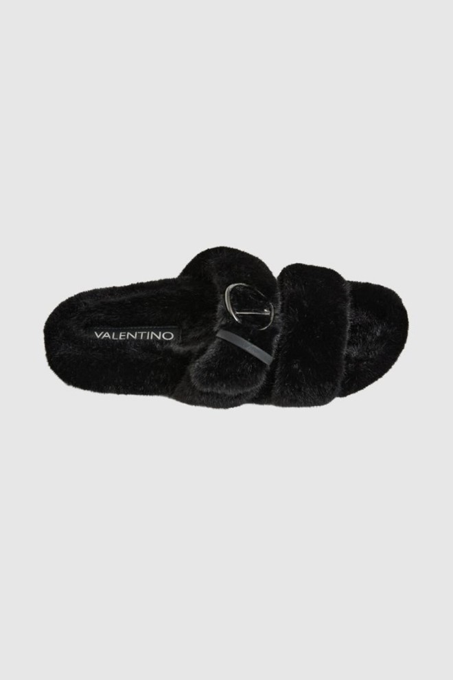 VALENTINO Black women's flip-flops in synthetic fur