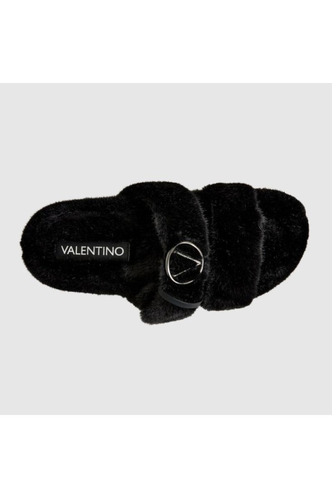 VALENTINO Black women's flip-flops in synthetic fur