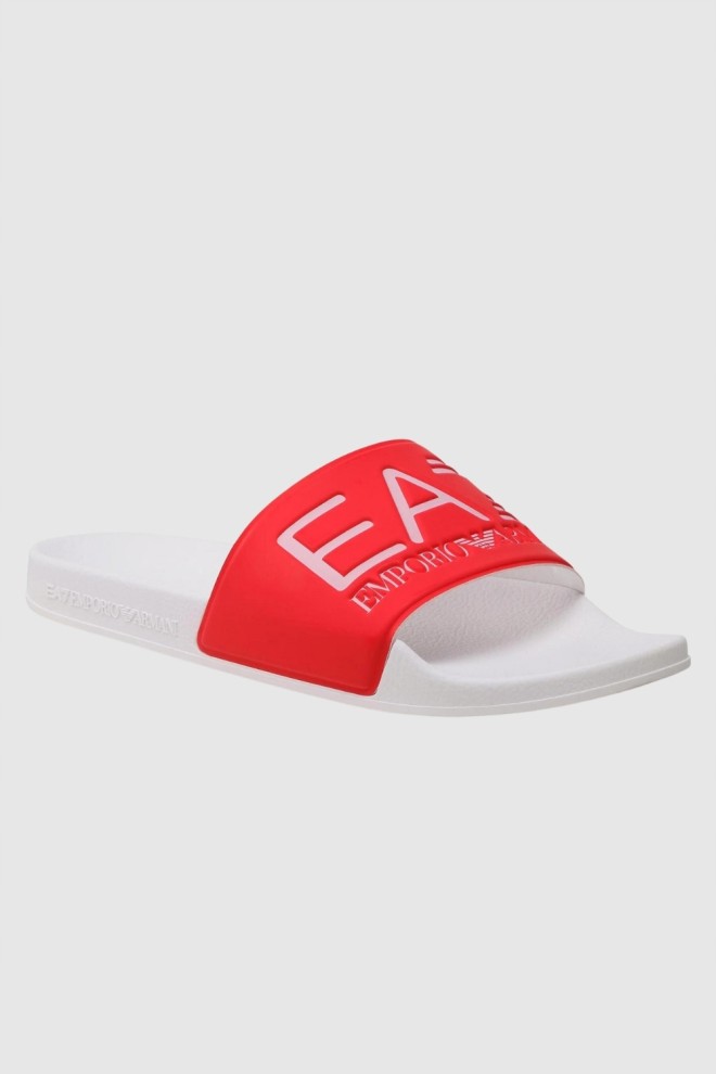 EA7 coral and white logo flip-flops