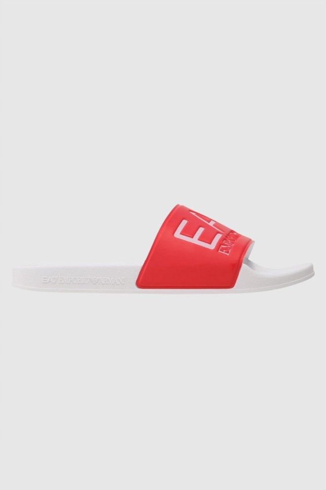 EA7 coral and white logo flip-flops