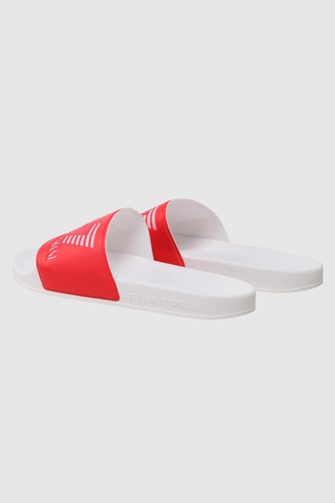 EA7 coral and white logo flip-flops