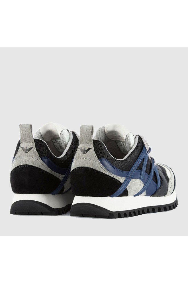 EMPORIO ARMANI Black men's sneakers with blue elements