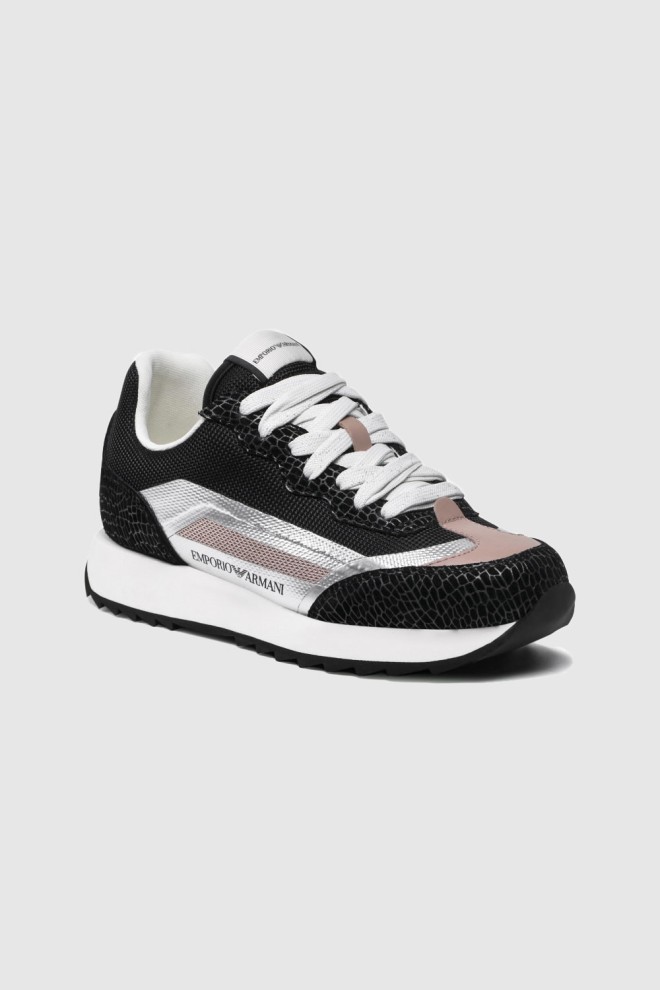 EMPORIO ARMANI Black women's sneakers with silver details