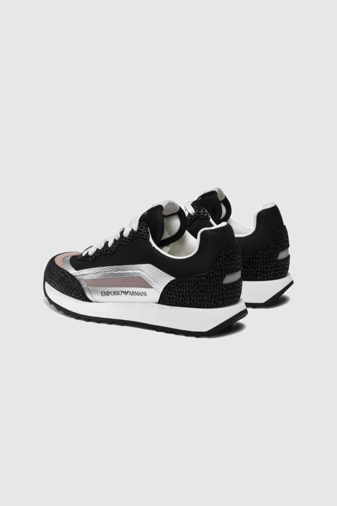 EMPORIO ARMANI Czarne sneakersy damskie ze srebrnymi elementami