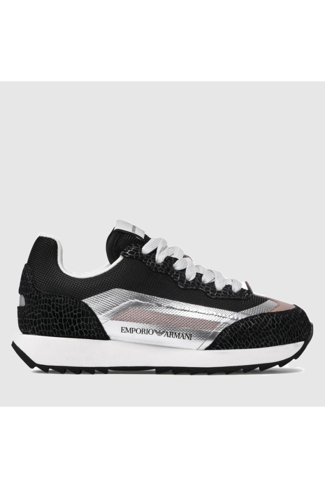 EMPORIO ARMANI Black women's sneakers with silver details