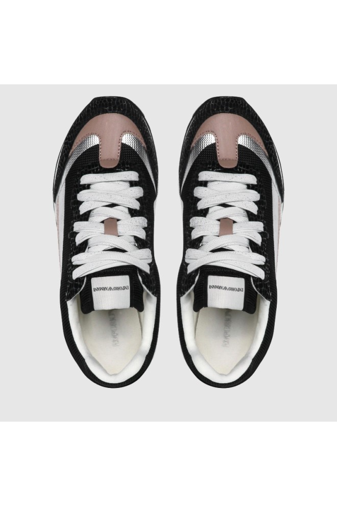 EMPORIO ARMANI Black women's sneakers with silver details