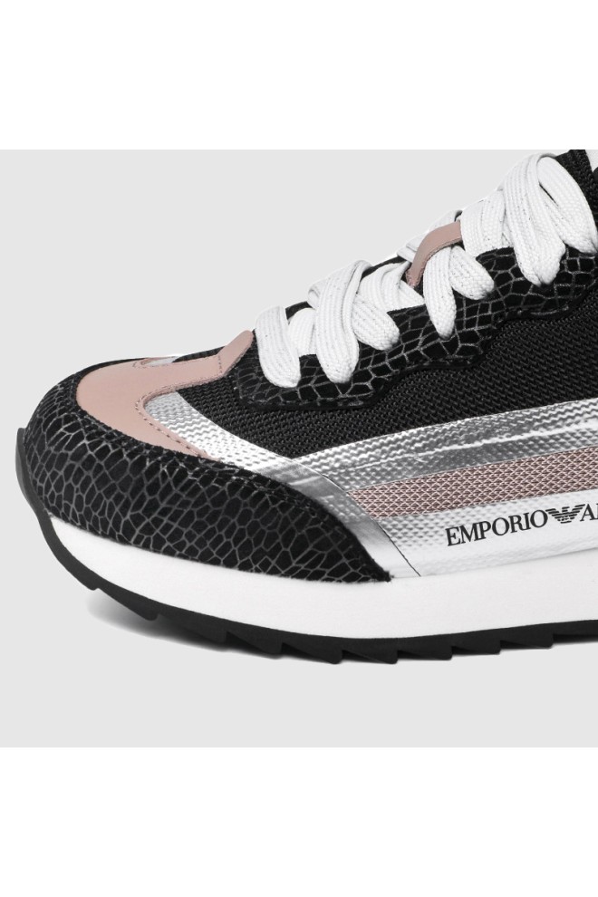 EMPORIO ARMANI Czarne sneakersy damskie ze srebrnymi elementami