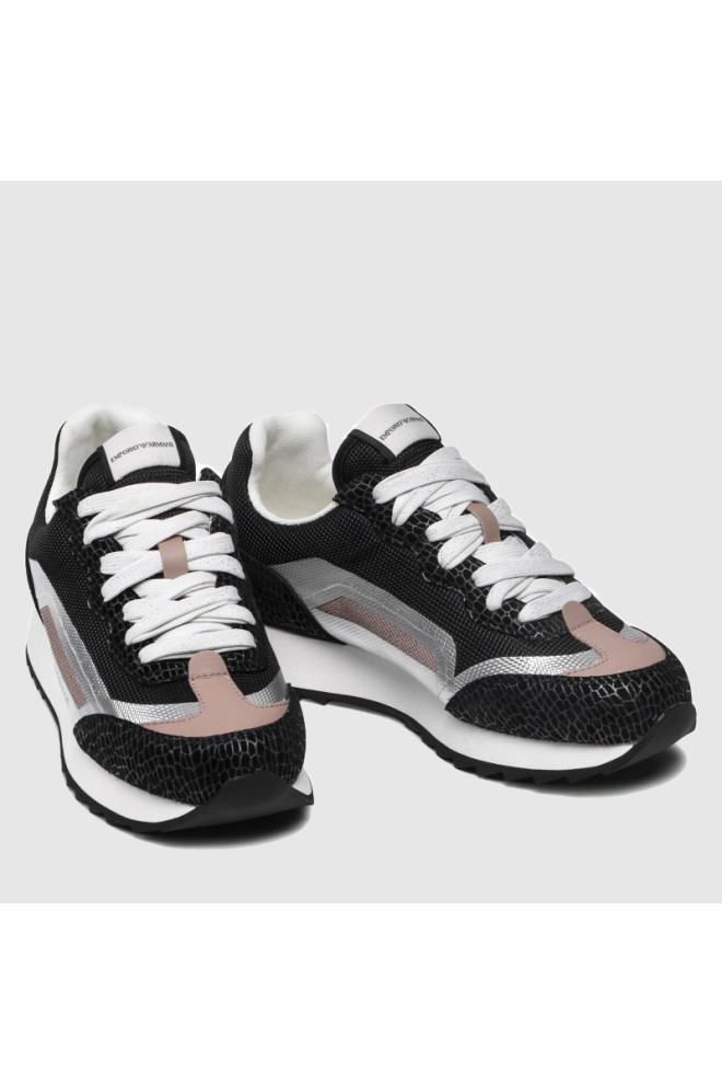 EMPORIO ARMANI Black women's sneakers with silver details