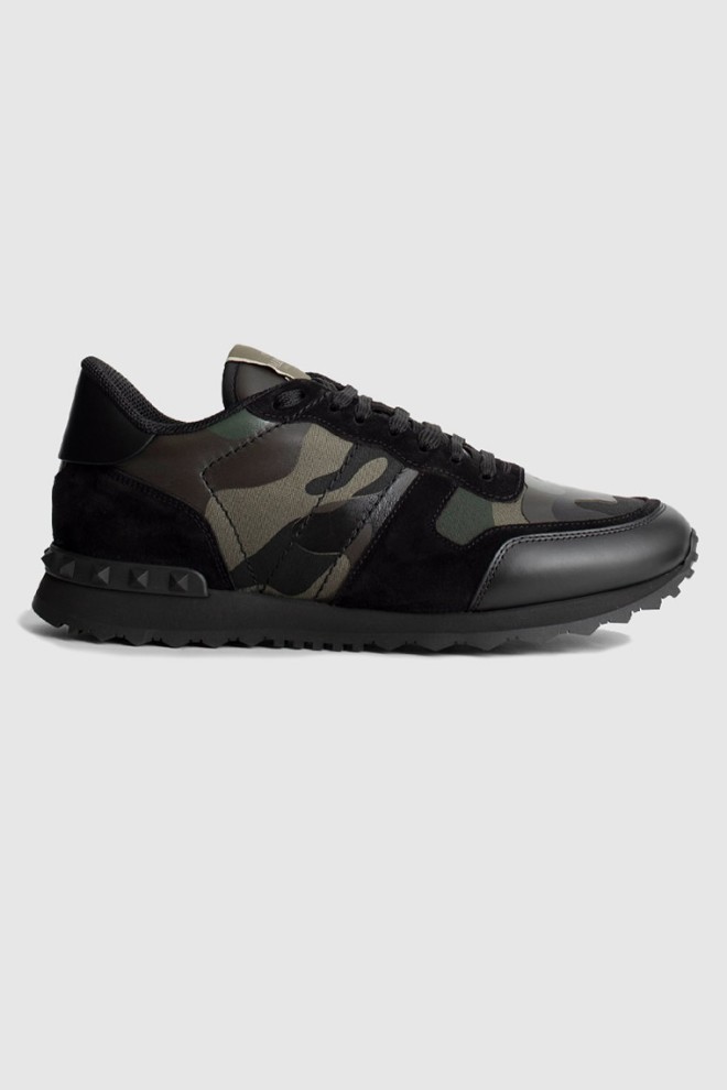 VALENTINO Garavani black rockrunner sneakers in khaki camouflage