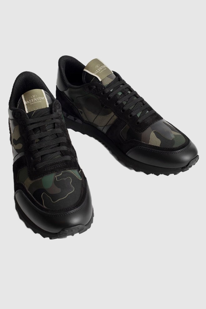 VALENTINO Garavani black rockrunner sneakers in khaki camouflage