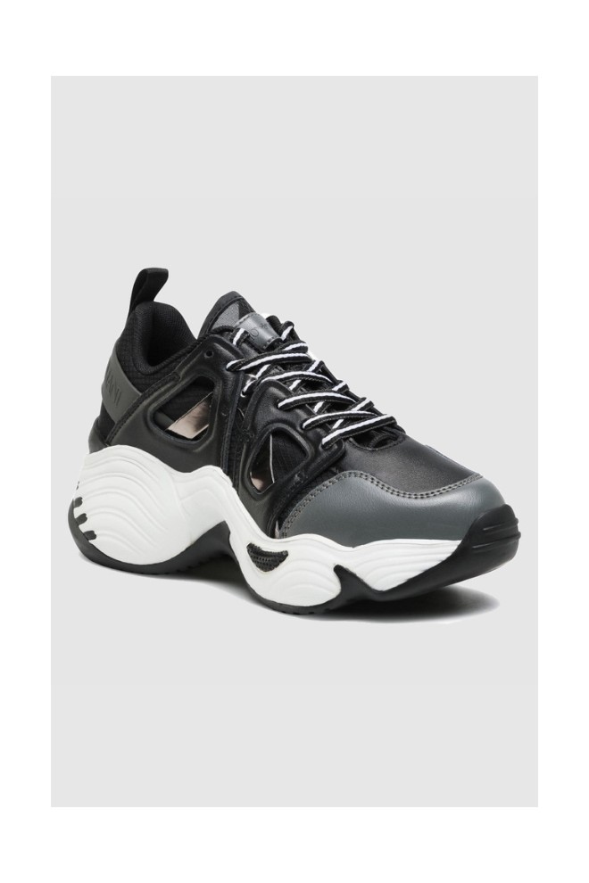 EMPORIO ARMANI Black women's sneakers on high white sole