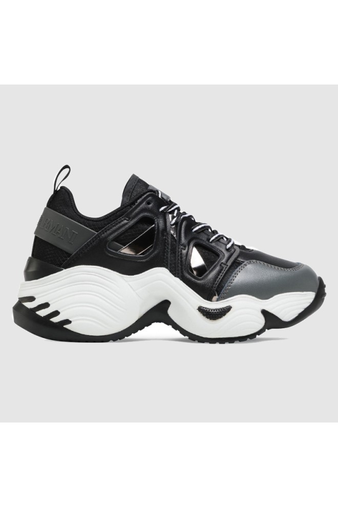 EMPORIO ARMANI Black women's sneakers on high white sole