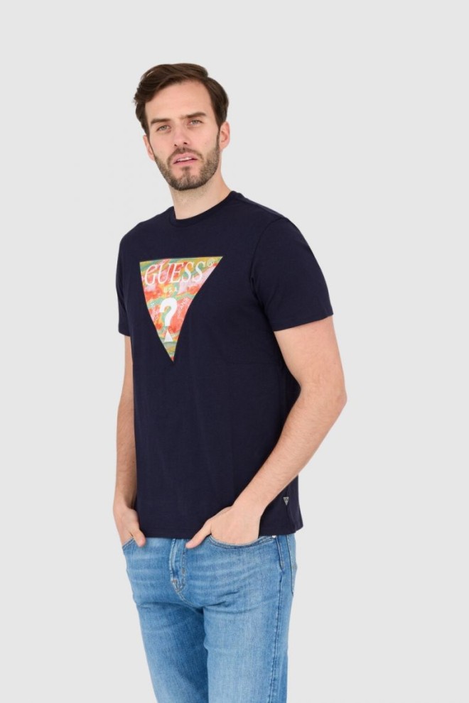 GUESS Bărbați albastru marin bumbac slim fit T-shirt