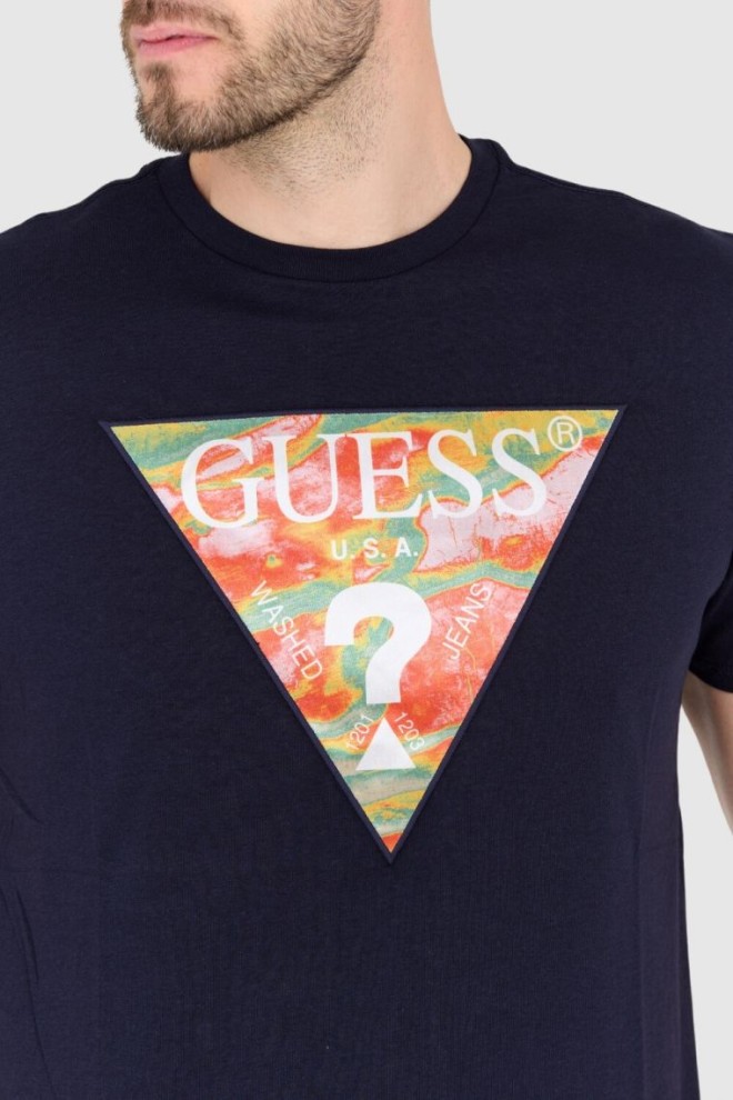 GUESS Bărbați albastru marin bumbac slim fit T-shirt