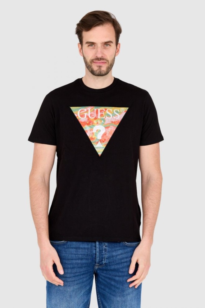 GUESS Bumbac negru bărbați slim fit T-shirt