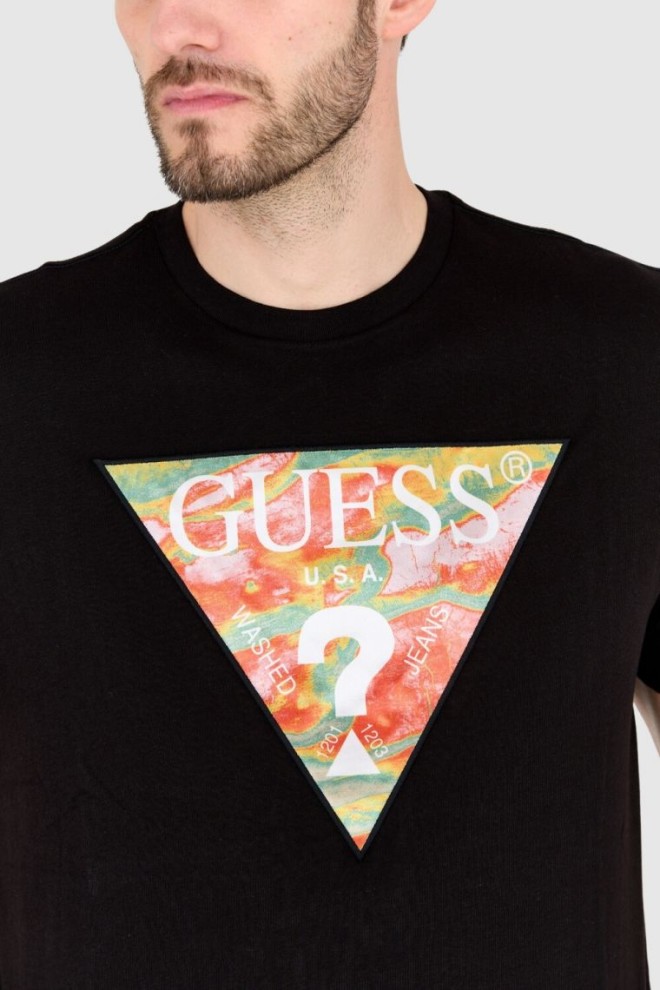 GUESS Bumbac negru bărbați slim fit T-shirt