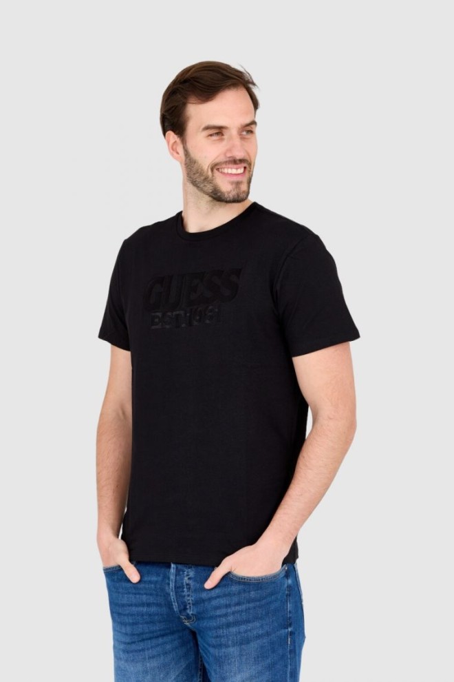 GUESS Bumbac negru bărbați slim fit T-shirt