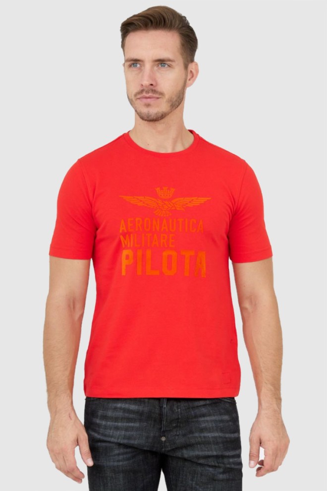 AERONAUTICA MILITARE Pomarańczowy t-shirt męski z aksamitnym logo