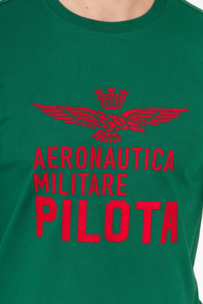 AERONAUTICA MILITARE Green men's t-shirt with velvet logo