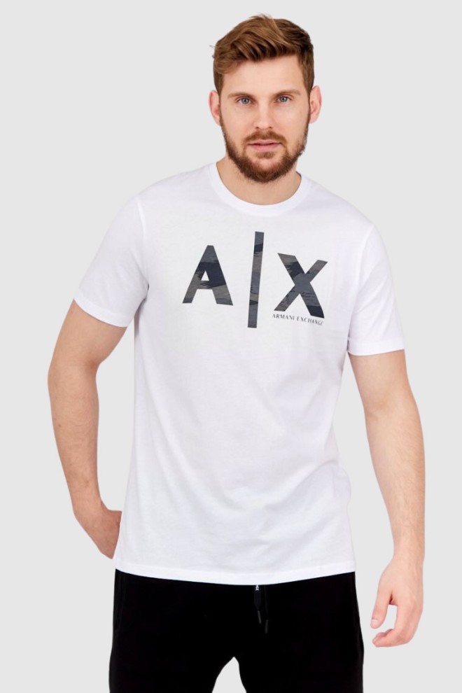 ARMANI EXCHANGE Tricou alb pentru bărbați cu logo gri