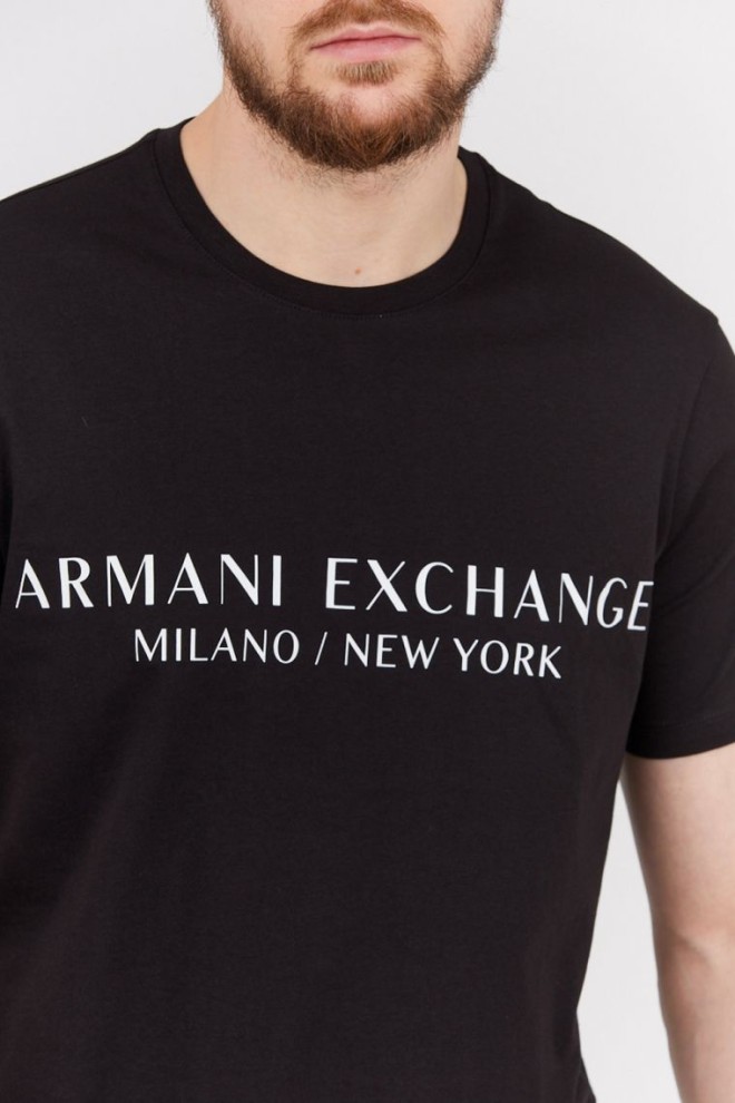 ARMANI EXCHANGE Tricou negru pentru bărbați cu logo aplicat