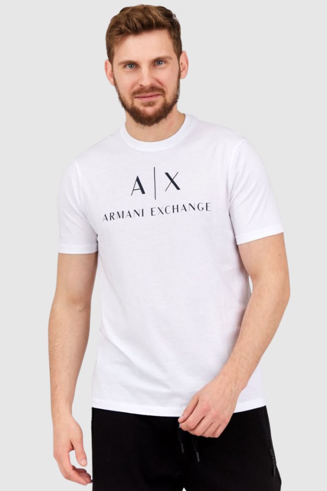 ARMANI EXCHANGE Біла чоловіча футболка з чорним логотипом