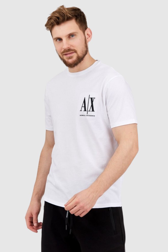 ARMANI EXCHANGE Tricou alb pentru bărbați cu logo brodat