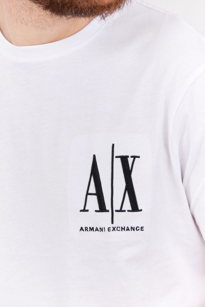 ARMANI EXCHANGE Tricou alb pentru bărbați cu logo brodat