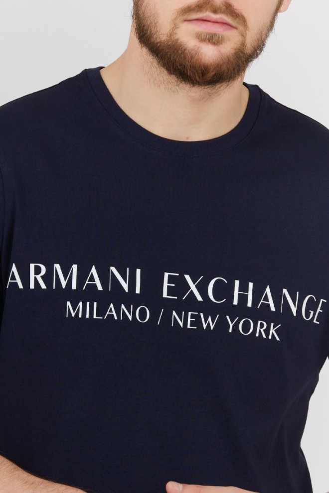 ARMANI EXCHANGE Navy blue men's t-shirt with logo applique