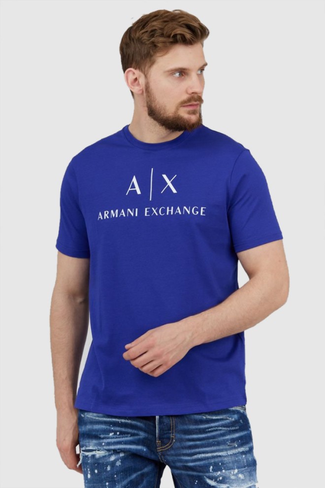 ARMANI EXCHANGE Blue men's t-shirt with white logo