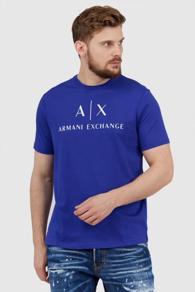 ARMANI EXCHANGE Tricou albastru pentru bărbați cu logo alb