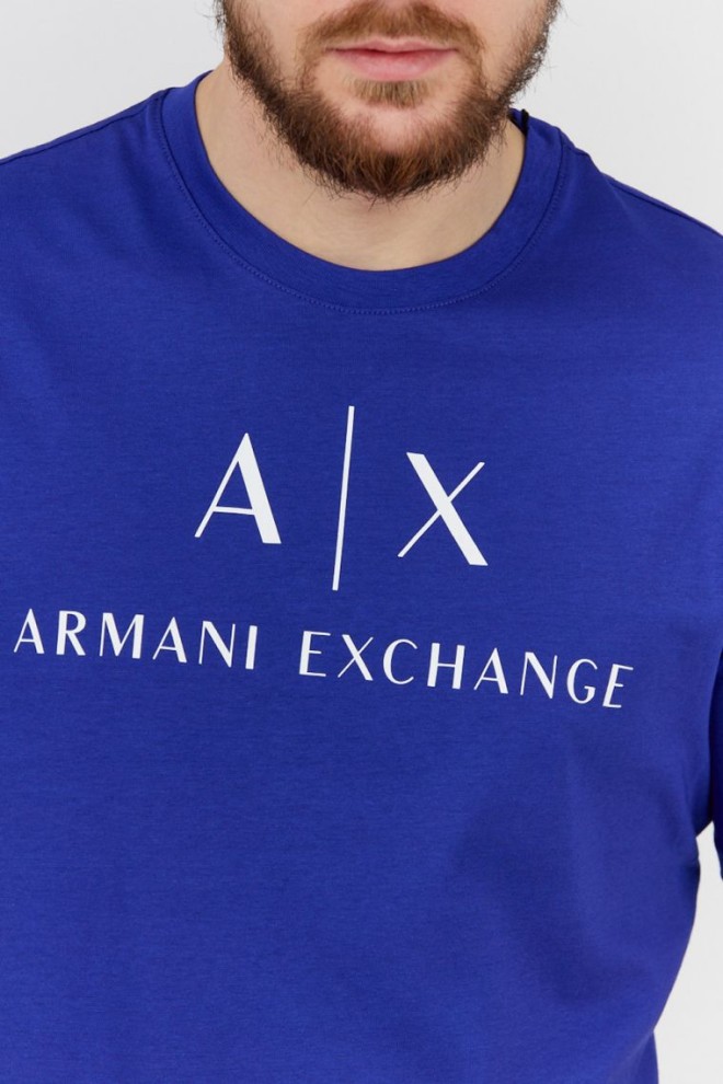 ARMANI EXCHANGE Tricou albastru pentru bărbați cu logo alb
