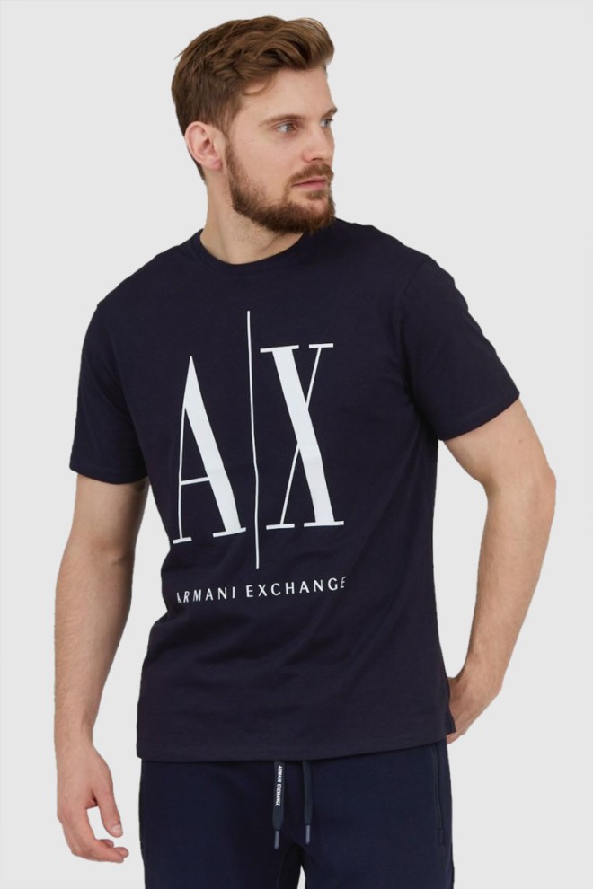 Tricou ARMANI EXCHANGE albastru marin pentru bărbați cu logo mare