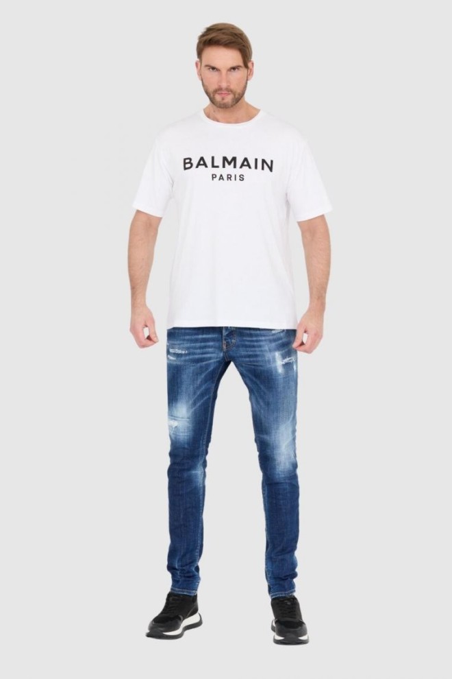 BALMAIN White men's t-shirt with printed black logo