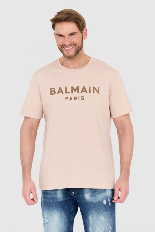 BALMAIN Beżowy t-shirt z...