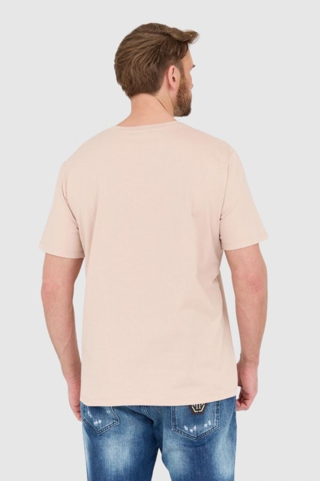 BALMAIN Beige t-shirt with velvet flock and foil logo