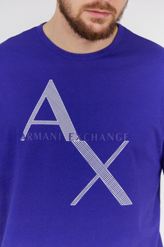 ARMANI EXCHANGE Tricou albastru cu logo pentru bărbați