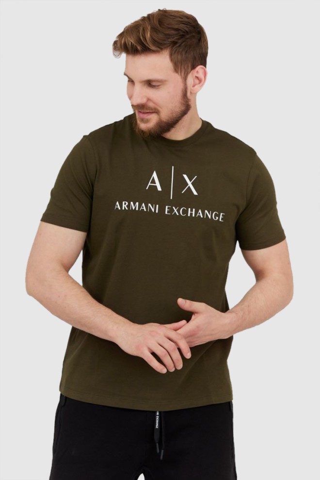 ARMANI EXCHANGE Чоловіча оливкова футболка з білим логотипом