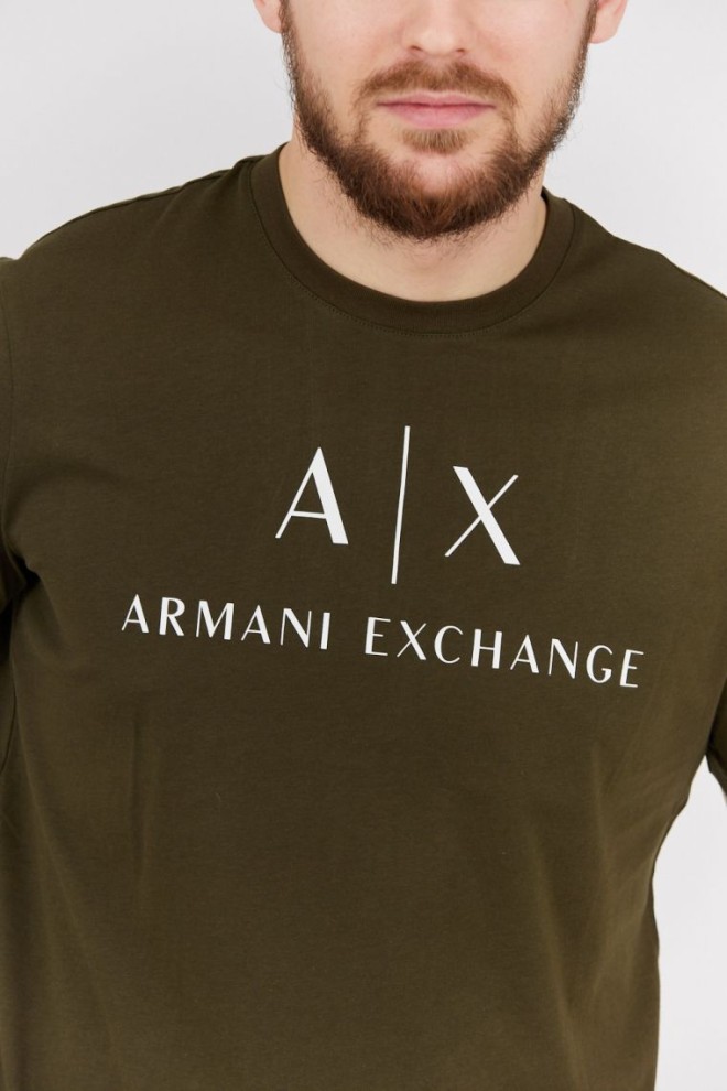 ARMANI EXCHANGE Чоловіча оливкова футболка з білим логотипом