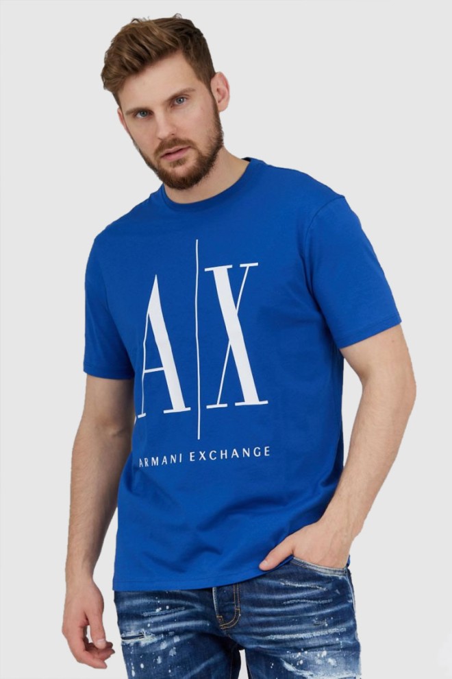 ARMANI EXCHANGE Синя чоловіча футболка з великим логотипом