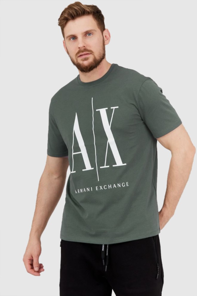 ARMANI EXCHANGE grey-green men's t-shirt with large logo