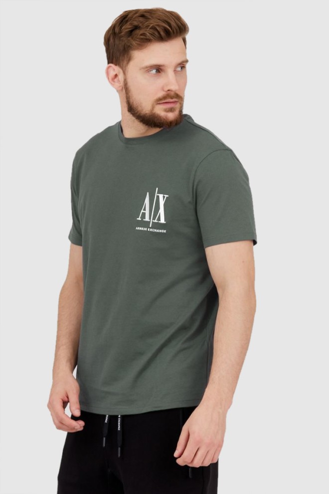 Tricou ARMANI EXCHANGE gri-verde pentru bărbați cu logo brodat
