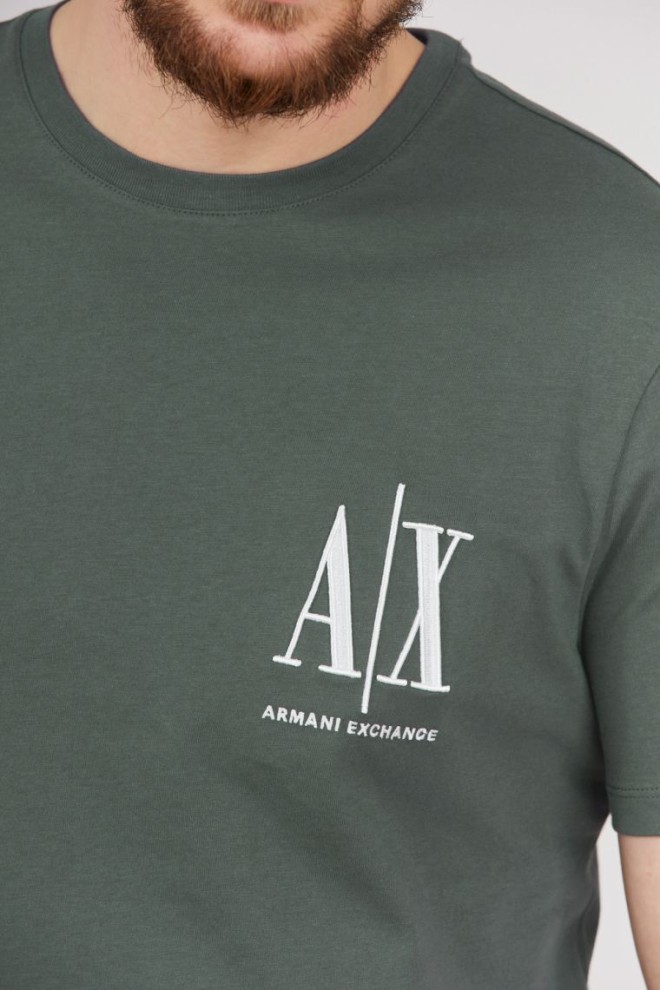 Tricou ARMANI EXCHANGE gri-verde pentru bărbați cu logo brodat