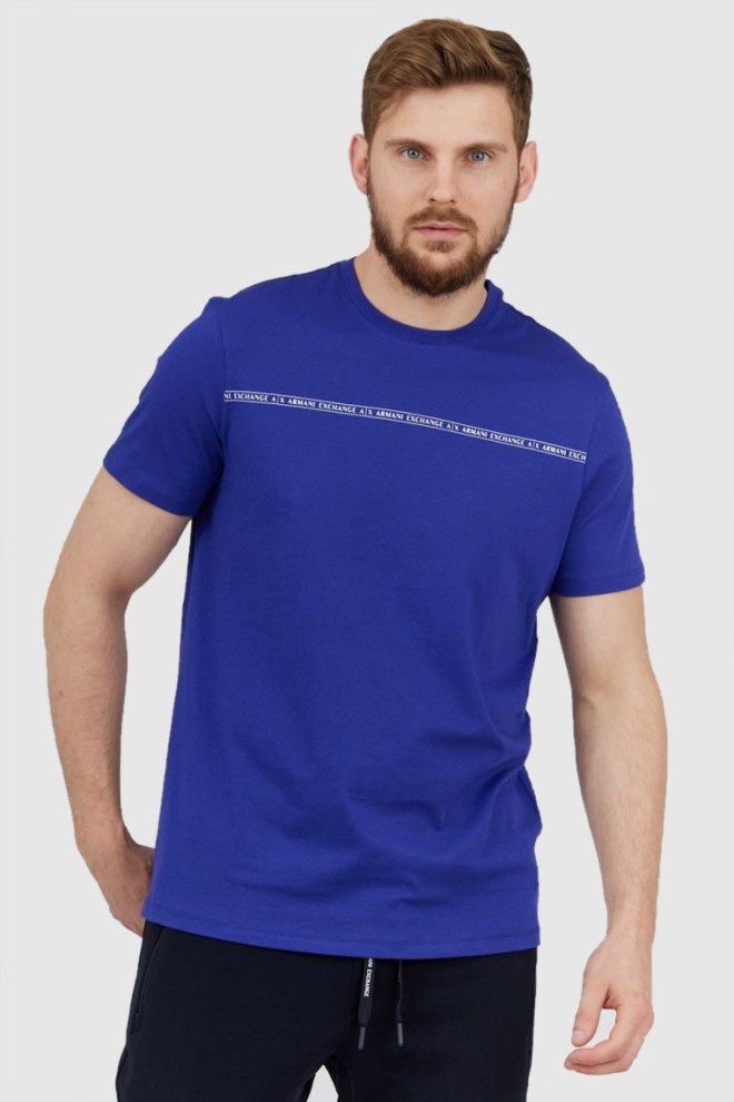 ARMANI EXCHANGE Blue men's t-shirt with logo stripe