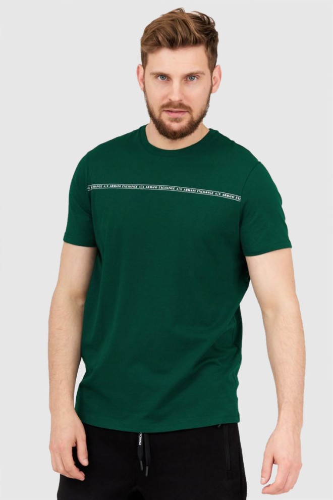 ARMANI EXCHANGE Zielony t-shirt męski z paskiem z logo